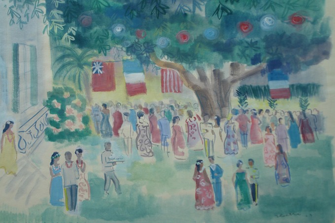 Governors Cocktail Party 2 Tahiti  (Watercolor) 1963