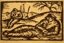 "Workers Taking a Rest" Linoleum Block Munich Art School 1921-22  4 3-4x6 1-2 Signed